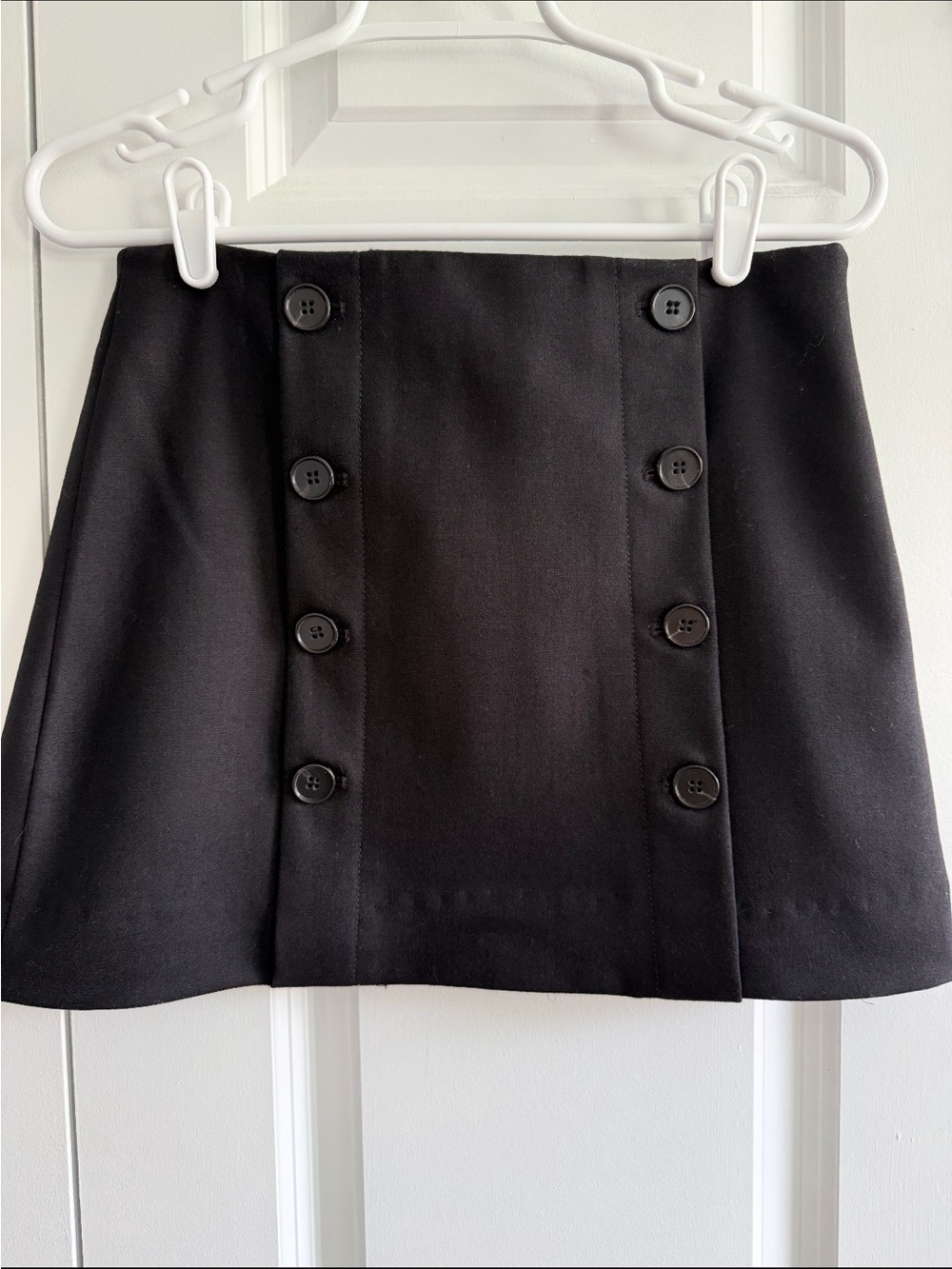 Theory Black Wool Double-Row Button A-Line Mini Skirt